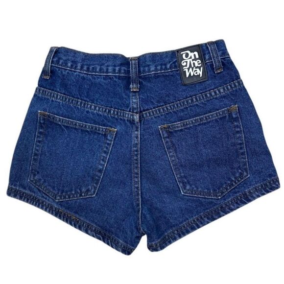 On The Way Denim Jean Shortie Shorts Women's Medium Blue High Waisted Zip Fly - Picture 8 of 10